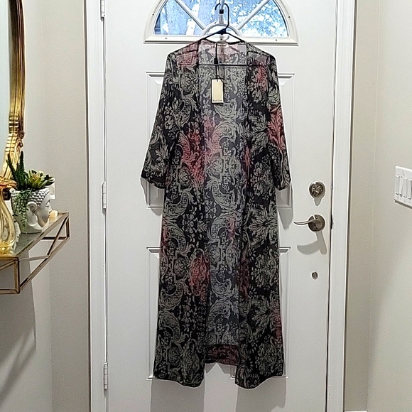 Black Coral Sheer Floral Maxi Coat M/L - Picture 1 of 7